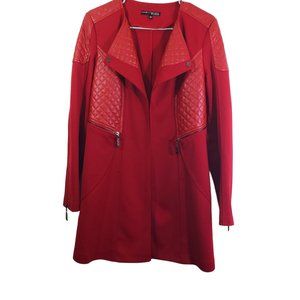 EXTENZO PARIS Women's Large Red Solid Moto, Trench, Quilted, Faux Leather Coat